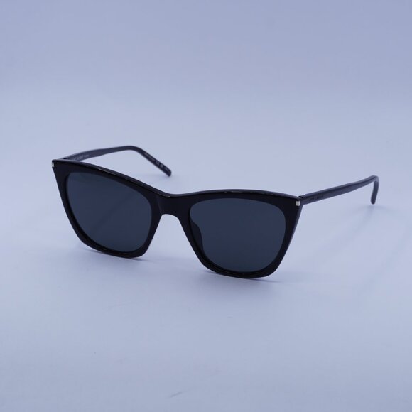 Saint Laurent SL 214 KATE THIN 001 Sunglasses Black Cat Eye Frame, Grey Lenses